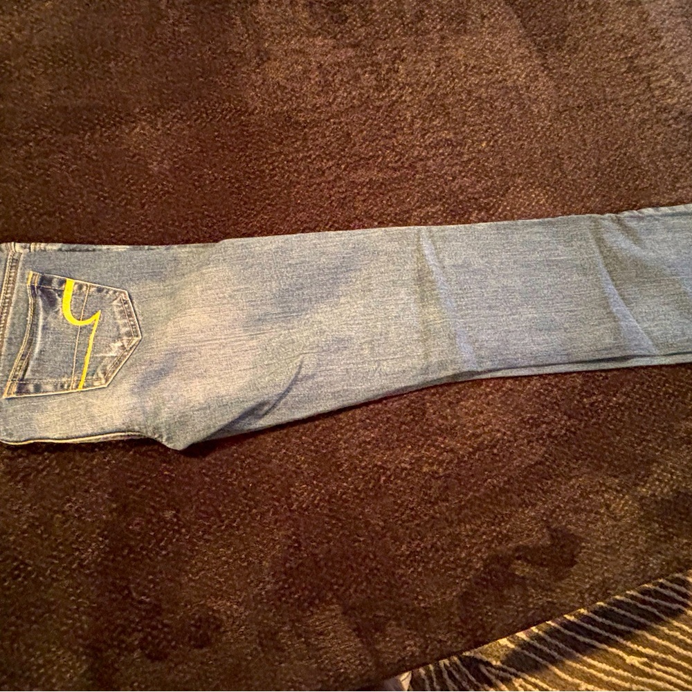 Blue Denim Jeans with Yellow Pocket Detail